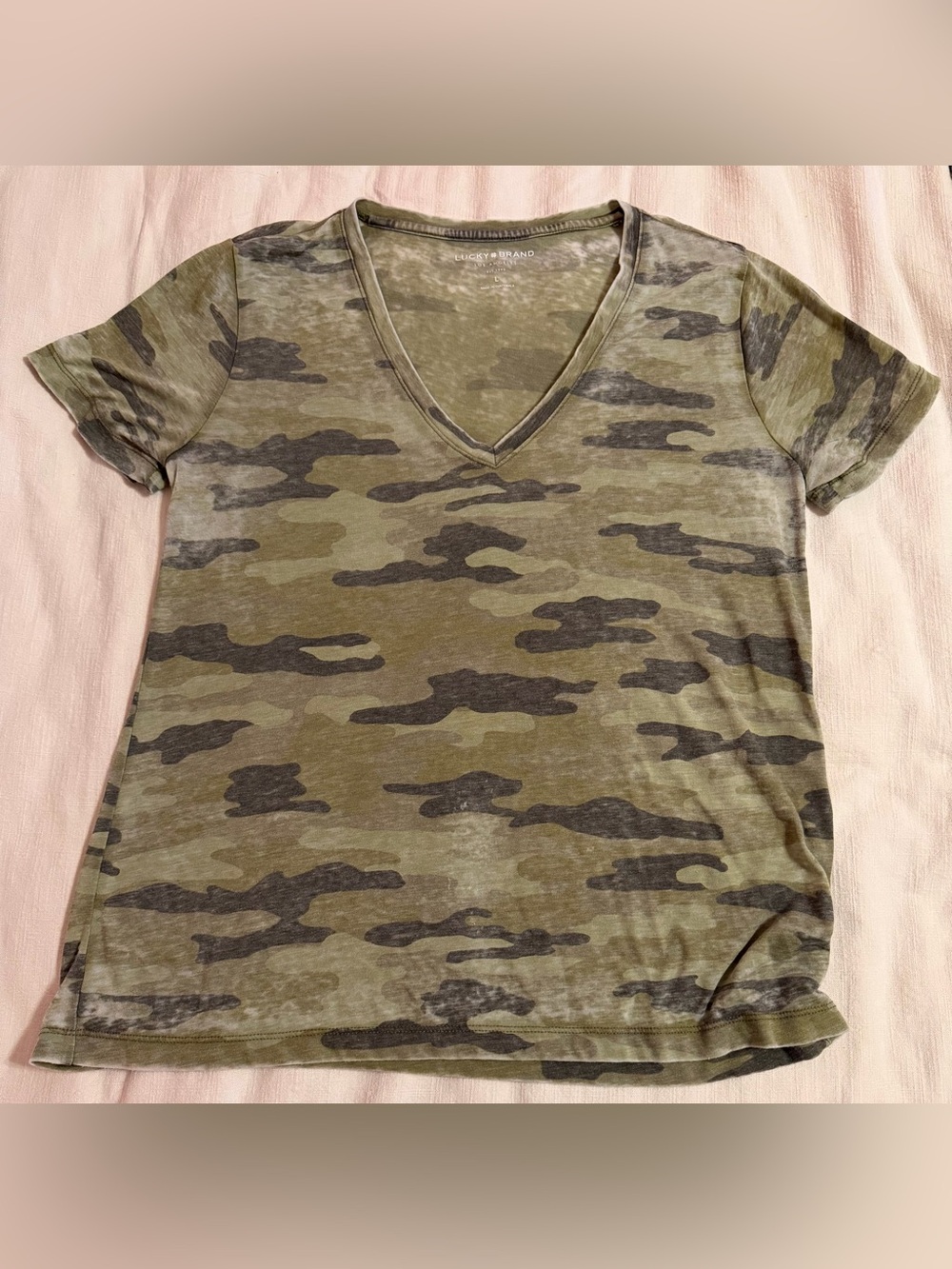 Lucky Brand Women's Camo V-Neck Tee - Olive